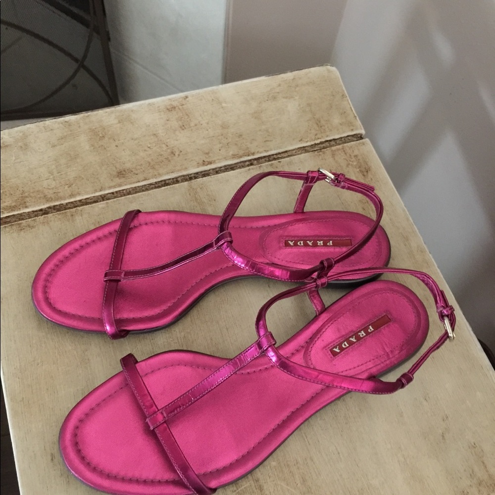Prada pink fuschia flats sandals with dust bag